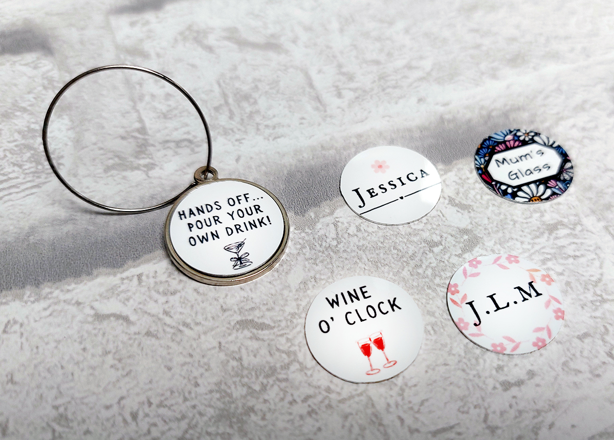 Overstocked clearance Wine Glass Charm with 18mm White 0.5mm insert, pack of 5 (limited packs) - 40% OFF